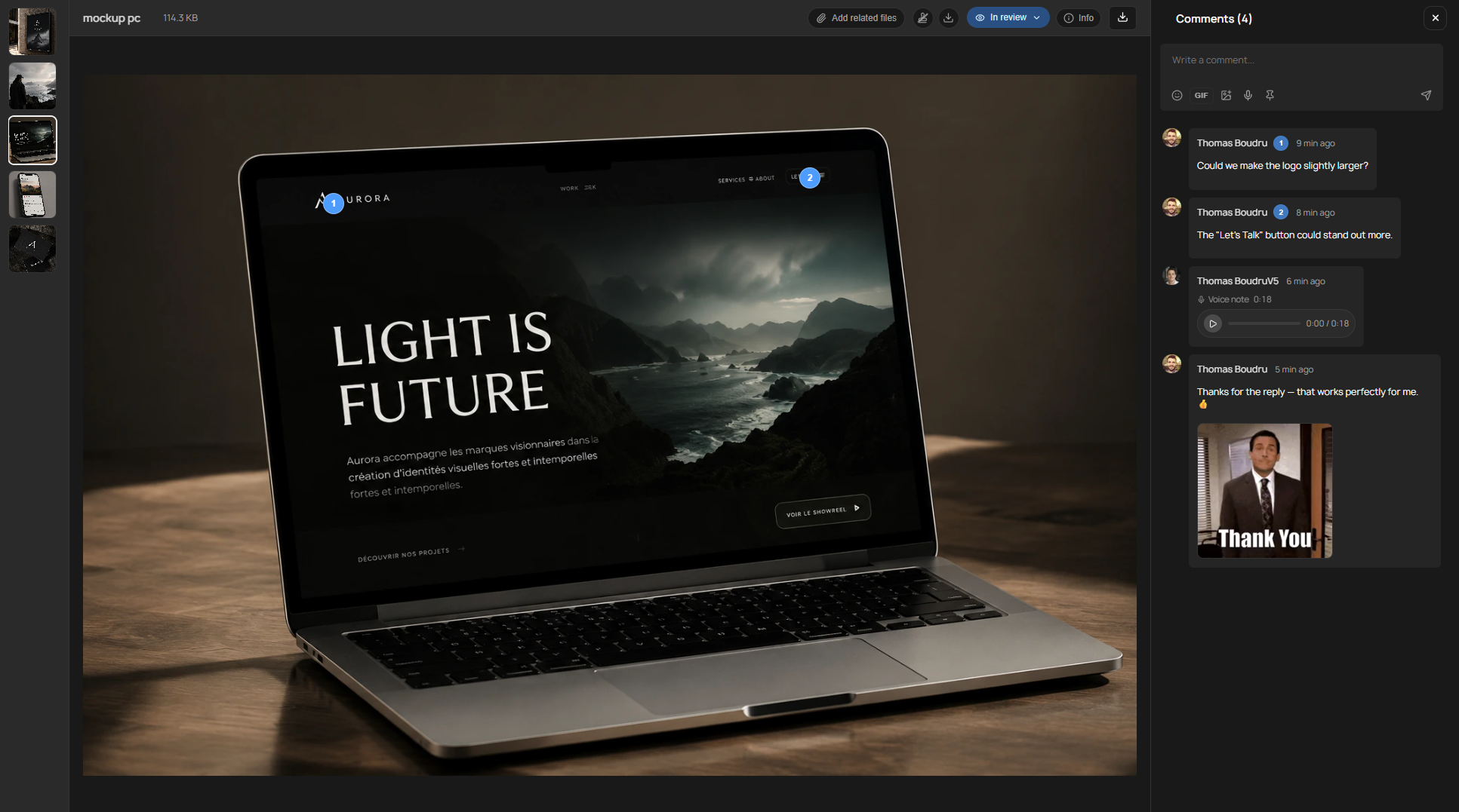 Client board UI on a laptop